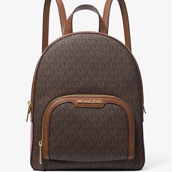 New Michael Kors Jaycee Medium Logo Backpack Brown - Picture 3 of 4